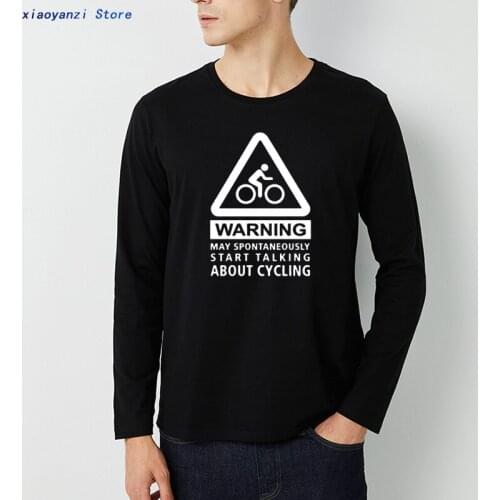 Warning May Spontaneously Start Talking About Cyclings T Shirt Men Funny Printed T-shirts Cotton Mens long Sleeve Tops