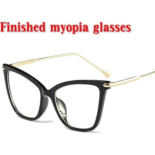 Oversized cat Optical Eyeglasses Frame Men Square Glasses for Women 2019 Woman Finished Metal Myopia Eyewear 0 to- 4.0 NX