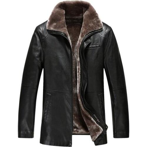 Winter and Autumn Warm Men Leather Velvet Overcoats European and American Brand Clothing Thick Fur Coats Man Outerwear A109