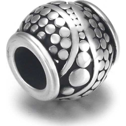 Stainless Steel Barrel Bead Dots Polished 5mm Large Hole Metal Beads Charms for DIY Bracelet Jewelry Making Accessories