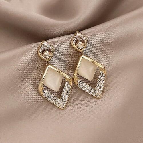 New Style Refined Geometry Cats Eye Earrings White Gem / Zircon Gold Plated Earrings Womens Leisure Party Jewelry
