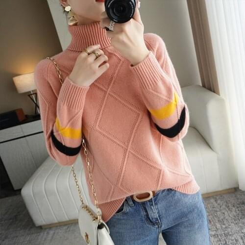Autumn and winter new pure wool knitted pullover sweater womens high neck short loose and thin large size bottoming shirt