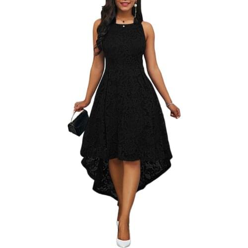 Hot Dresses Women Party Dress Solid Color Lace Round Neck Sleeveless Irregular Hem Wedding Midi Woman Dress Elegant платье