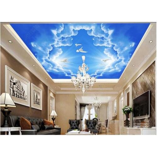Custom photo wallpaper 3d ceiling wallpaper Fashion dreamy white dove blue sky white clouds ceiling mural background wall papers
