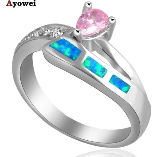 Amazing gift Pink Retail Party gifts Blue fire Opal Silver Rings fashion Opal jewelry USA sz #6.5 #6.75 #8 #8.5 OR551A