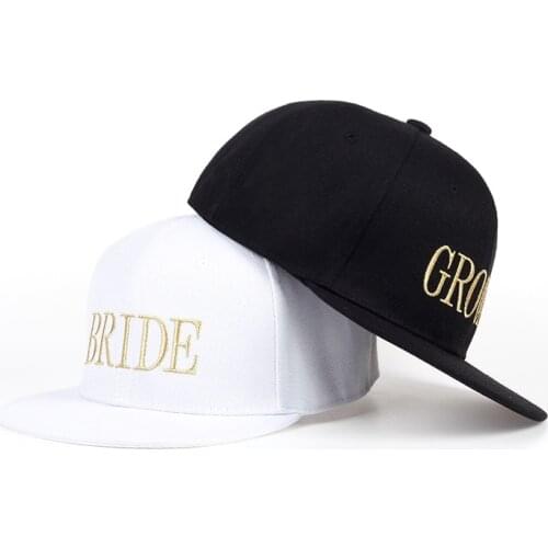 VORON BRIDE GROOM Gold letters Embroidery Snapback Hats Flat Bill Trucker Hats Acrylic Men Women Gifts for Him Her cotton cap