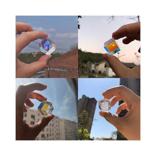 Prism Six-Sided Bright Light Combine Cube Prism Stained Glass Beam Splitting Prism Optical Experiment Instrument