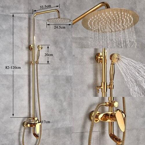 Uythner Luxury Golden Finish Dual Handle Switch Hot&Cold 8" Rain Showerhead Bath and Shower Faucet Set Mixer Tap Wall Mounted