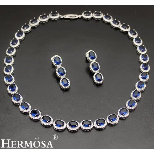 Top Quality Fashion Jewelry Charming Jewelry Sets BlueSapphire Silver Color Necklace Bracelet Earring