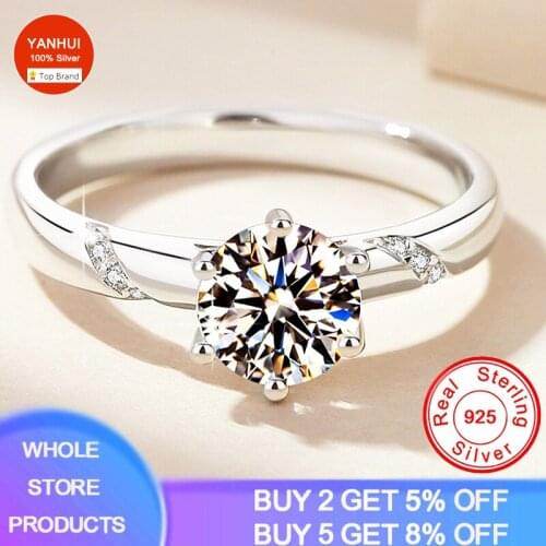 YANHUI 2021 New Style Womens Ring Made of Solid Silver With S925 Stamp Pure 1 Carat Zirconia Diamond Wedding Band Fine Jewelry