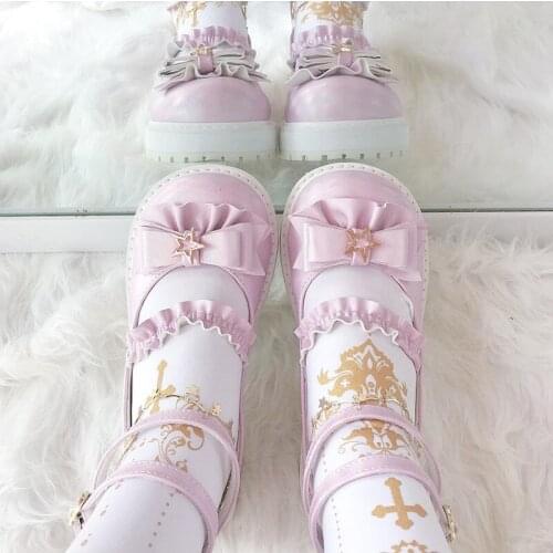 Plus Size 41 42 Lolitas Low Heel Flats Round Head Cute Lolita Shoes Girls Kawaii Women Shoe Harajuku Cosplay Goth Student Bow