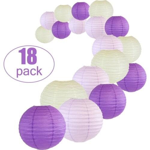 18 Pcs/Set 6"-14" Chinese Paper Lantern boule chinoise Assorted Sizes Purple Beige lampion papier for Wedding Hanging Decor