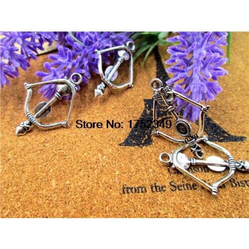 20pcs Arrow Charms,Antique Silver Lovely 3D Filigree Bow And Arrow Charm Pendant 35x25mm
