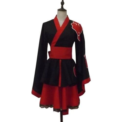 2018 Naruto Shippuden Akatsuki Organization Female Lolita Kimono Dress Anime Cosplay Costume