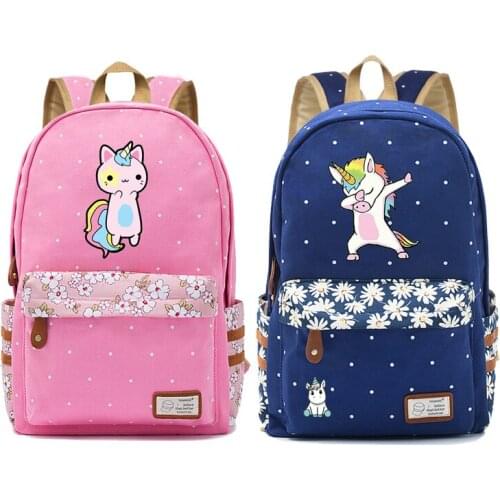 2020 Canvas Women unicorn Backpacks Schoolbag Printing Cute Cat School Bag Backpack For Teenager Girls Green Rucksack Moclila