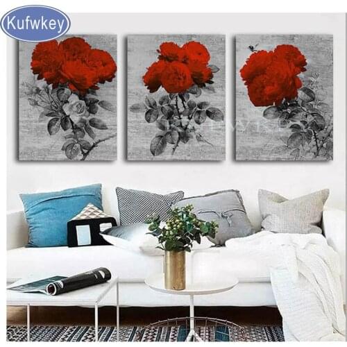 3 pcs diamond mosaic red roses,diamond painting Full round Square Diamond Embroidery Sale 5d puzzles Rhinestones,Restaurant Art