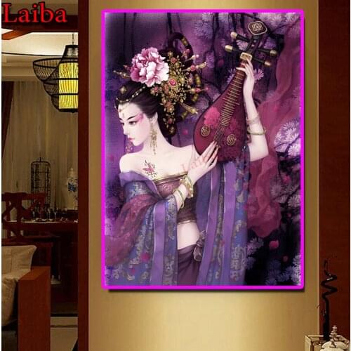 5d Square/Round Drill DIY Diamond Painting Oriental playing lute woman Diamond Embroidery Cross Stitch Ancient beauty Decoration