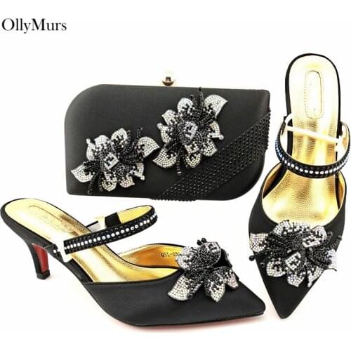 African Summer Black Color Women Shoes And Bag Set For Evening Party High Heels Ladies Elegant Shoes And Bag Set