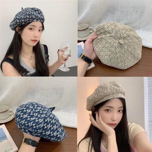 2021 New Autumn Winter Plaid Letter Embroidery Beret Hats For Women French Fashion Female Berets Classic Newsboy Hat Girls Paint