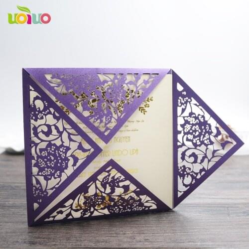 Free shipping 50set inc82 NEW Hollow Flowers Laser Cut Wedding Invitations Square Shape Engagement Wedding Party Invitation Card