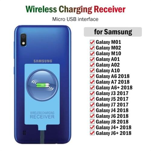 Qi Wireless Charging Receiver for Samsung Galaxy M01 M02 M10 A01 A02 A10 A6 A7 J3 J5 J7 J4 J6 J8 Pro Plus 2018 Micro USB Adapter