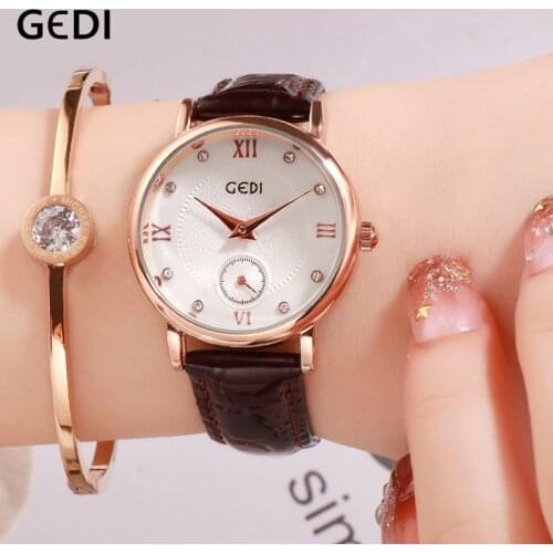 GEDI Elegant Women Quartz Watches Leather Strap Womens Watch Fashion Business Woman Female Watch Waterproof Clock reloj mujer