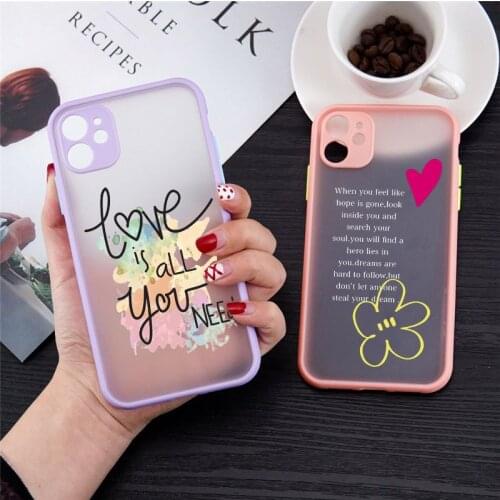 Fashion Flower Letter Phone Case For iPhone 11 12 Pro MAX XS X XR SE2020 7 8 6 Plus Cute Pattern Hard PC Matte Cover Clear Shell