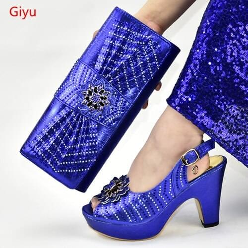 Doershow Fashion Women nice blue Shoes And Bag Set To Match High Quality Italian Shoes With Matching Bags For Party!!SAB1-25
