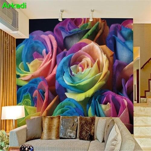TV background wallpaper mural personality creative wallpaper wallpaper bedroom warm romantic American hand-painted colored roses