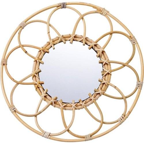 Geometric Rattan Wall Art Decoration Round Makeup Mirror Dressing Bedroom Bathroom Wall Hanging Mirrors Craft Photo Props