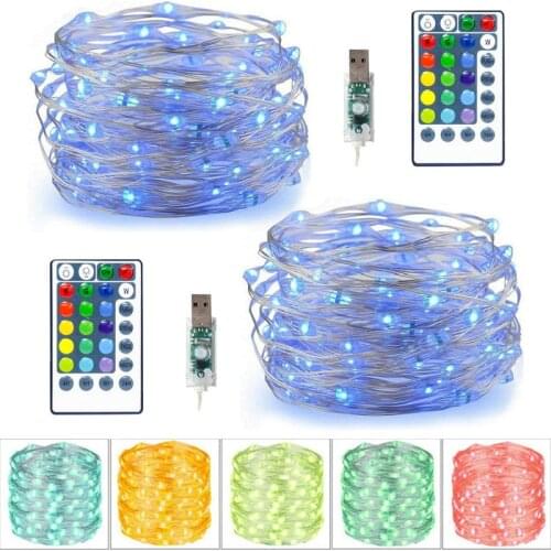 16 Multicolor 4 Modes RGB Copper Wire Remote Control Light String Christmas Holiday Home Party Outdoor Decoration Fairy Lights