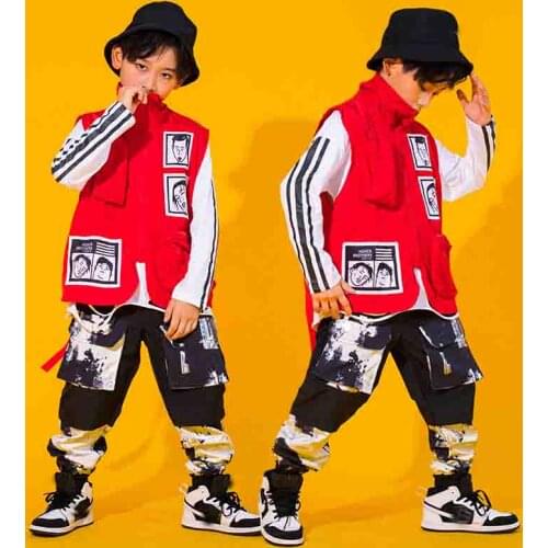New Hip Hop Costumes for Children Kids Stage Street Dance Suit Boys Ballroom Dance Wear Long Sleeve Top Pants for Boys XS1455