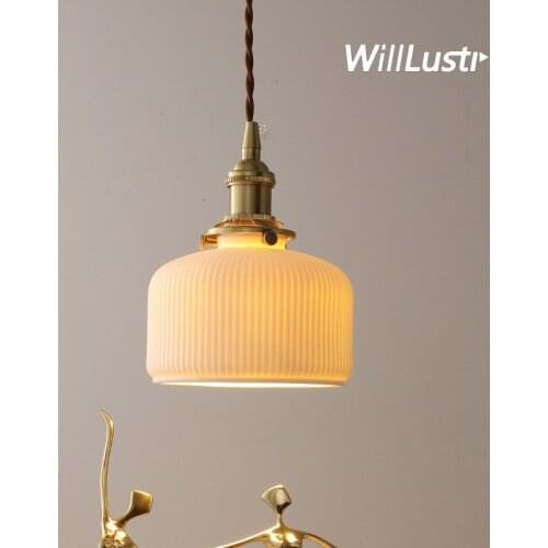 Creative White Ceramic Pendant Lamp Brass Light Hotel Restaurant Bar Cafe Living Bedroom Porch Porcelain Modern Hanging Lighting