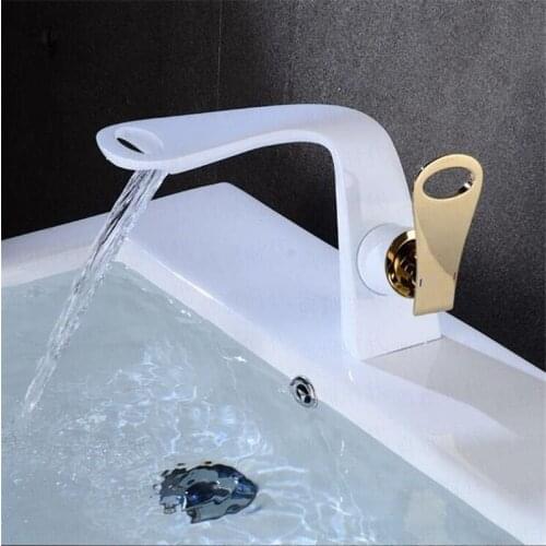 Bathroom Basin Faucets Brass Sink Mixer Tap Hot & Cold Deck Mounted Lavatory Waterfall Crane Tap New Arrival White/Gold/Chrome
