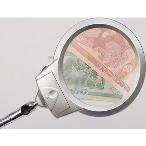 2.25X 5X Metal Hose Magnifier Table Lamp with LED Light Magnifier Universal Clip Round Magnifier Flexible Arm Third Hand Tool