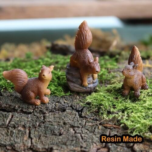 FairyCome Set of 3 Miniature Resin Squirrels Mini Statue Fairy Garden Forest Miniature Animals Real Tiny Micro Figurine Squirrel