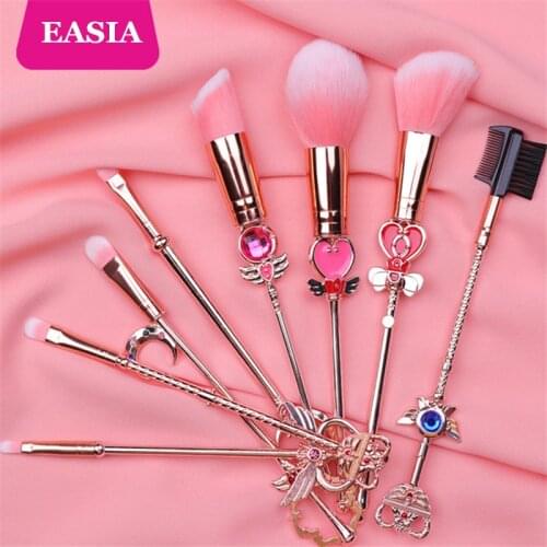 Cardcaptor Sakura Makeup Brush 8Pcs Set Metal Magic Wand Powder Blush Concealer Eyeshadow Brush Kit Teen Girl Make up Tool