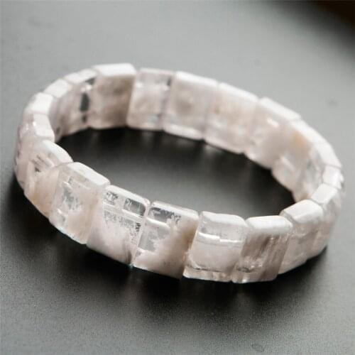 Genuine Natural Sericite Stone White Crystal Rectangle Beads Women Healing Bracelet 14*10*6mm