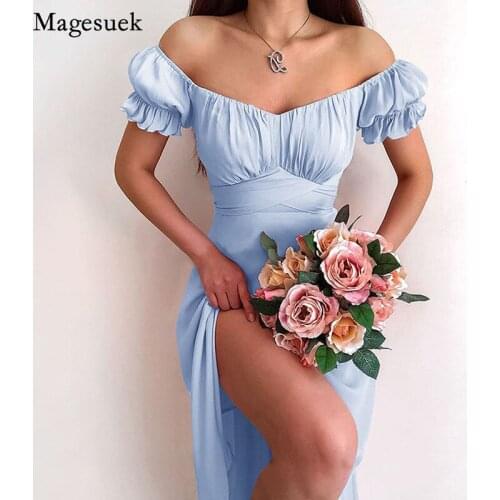 Off Shoulder Split Sexy Blue Woman Dress Summer Plus Size Dresses For Women 2021 Fashion Elegant Loose Dress Robe Femme 15152