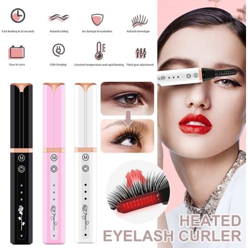 Heated Eyelash Curler Fast Rapid Heating USB Rechargeable Electric Lashes Curler Tool for Long Lasting Curling Eyelash