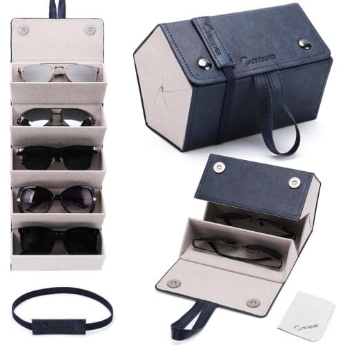 High Quality PU Leather Case Eyeglasses Storage Display Travel Folding Sunglasses 5 Multi-slot Portable Glasses Organizer
