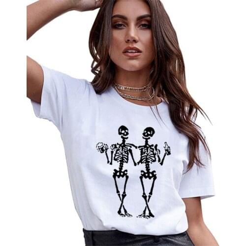Fashion Graphic Women Polyester Funny Casual Summer Tees & Tops Harajuku Skull Sister Drink Bear Print Kawaii T Shirt Femme
