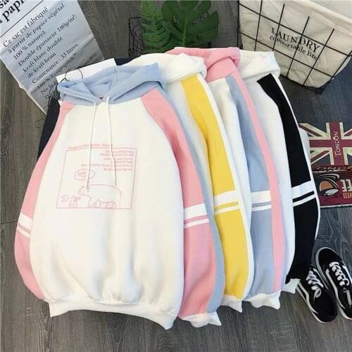 Women Plush Cute Bear Print Hoodie Long Sleeve Hoody Female Sweatshirts Loose Size Lovely Cotton Treetwear Top Spring Clothes