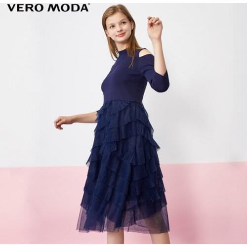 Vero Moda Women Off Shoulder Cascade Pleated Patchwork Dress | 320146512