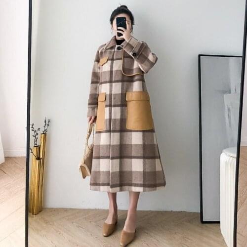 Winter Wool Coat Female Jacket Women Clothes 2020 Korean Elegant Long Woolen Coat Ladies Plaid Alpaca Abrigo Mujer Hiver 81076