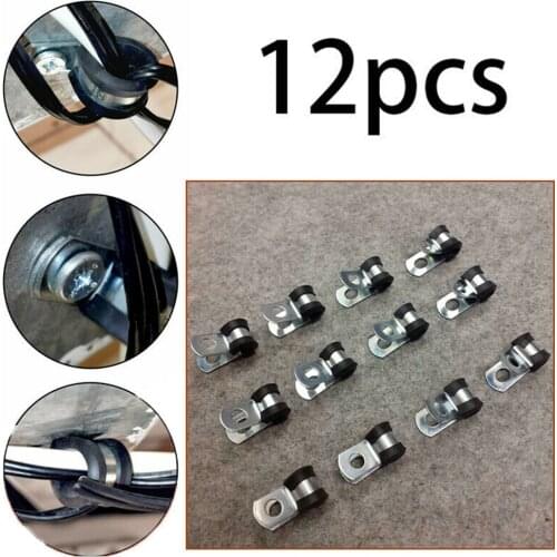 12Pcs 4.7mm Brake Pipe Clip Fuel Line Hose Water Pipe Air Tube Clamps Fastener Rubber Lined P Clips 3/16\" Lines Pack