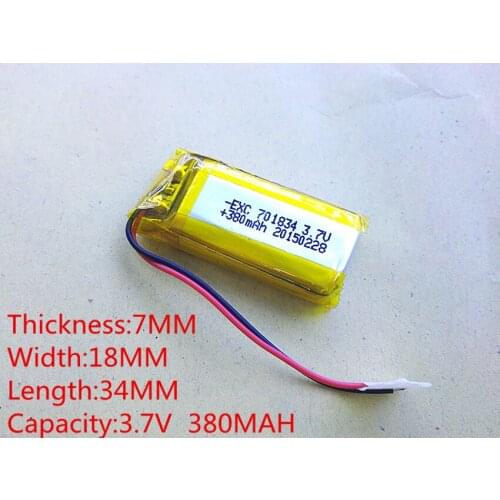 3.7V 380mAh 701834 Lithium Polymer Li-Po li ion Rechargeable Battery cells For Mp3 MP4 MP5 GPS PSP mobile bluetooth