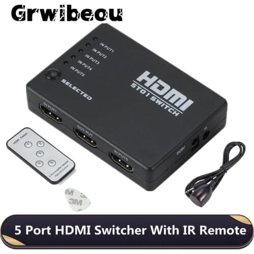 Grwibeou 1080P 5 Port HDMI Switcher HDMI-compatible Switch Selector Splitter With Hub IR Remote Controller For HDTV DVD TV BOX
