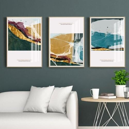 Abstract Wall Art Poster Green Blue Red Golden Foil Painting Pictures Wall Pictures Living Room Aisle Canvas Paitning Home Decor