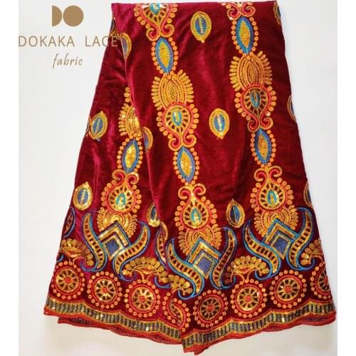 Burgundy African Senegal Velvet Lace Fabrics With Sequins Traditional Wedding Bride Dress Sewing Laces Material Wine Velvet Lace